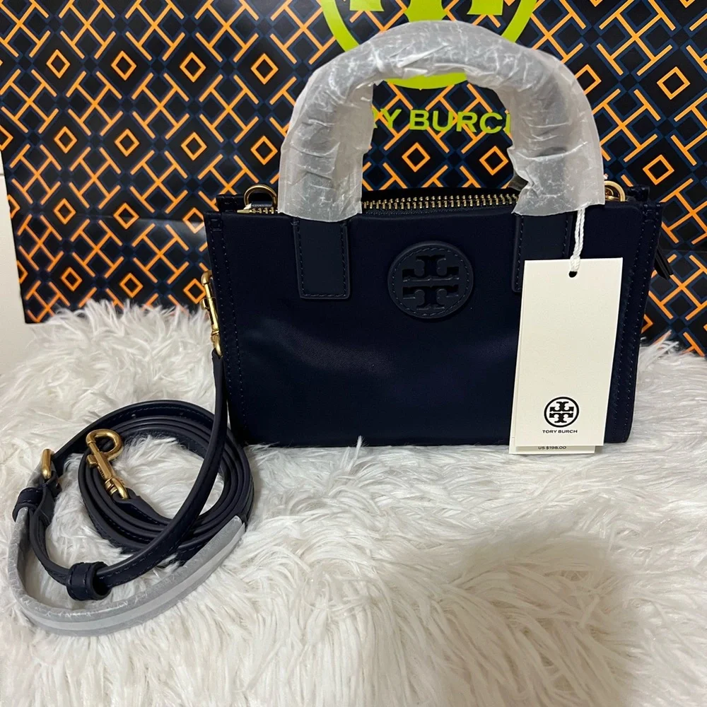 NWT Authentic Tory Burch Navy EllaNylon Mini Tote - Picture 1 of 5